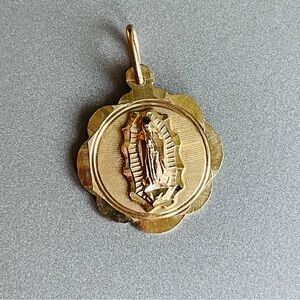 14k Yellow Gold Our Lady of Guadalupe Mary Medal Charm Pendant For Neckl…